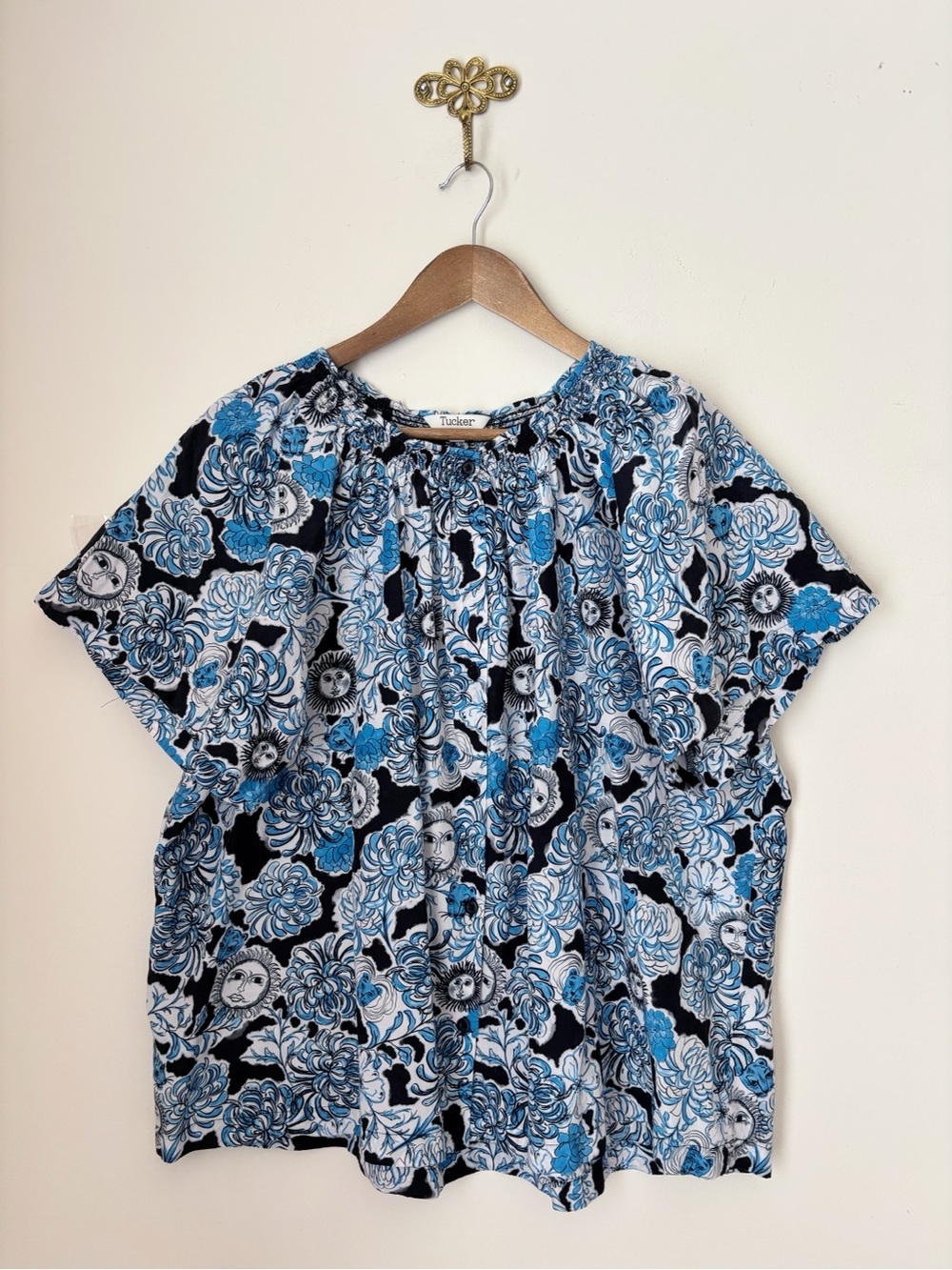 Tucker NYC Floral Sun Print Silk Cotton Button Up Blouse XL